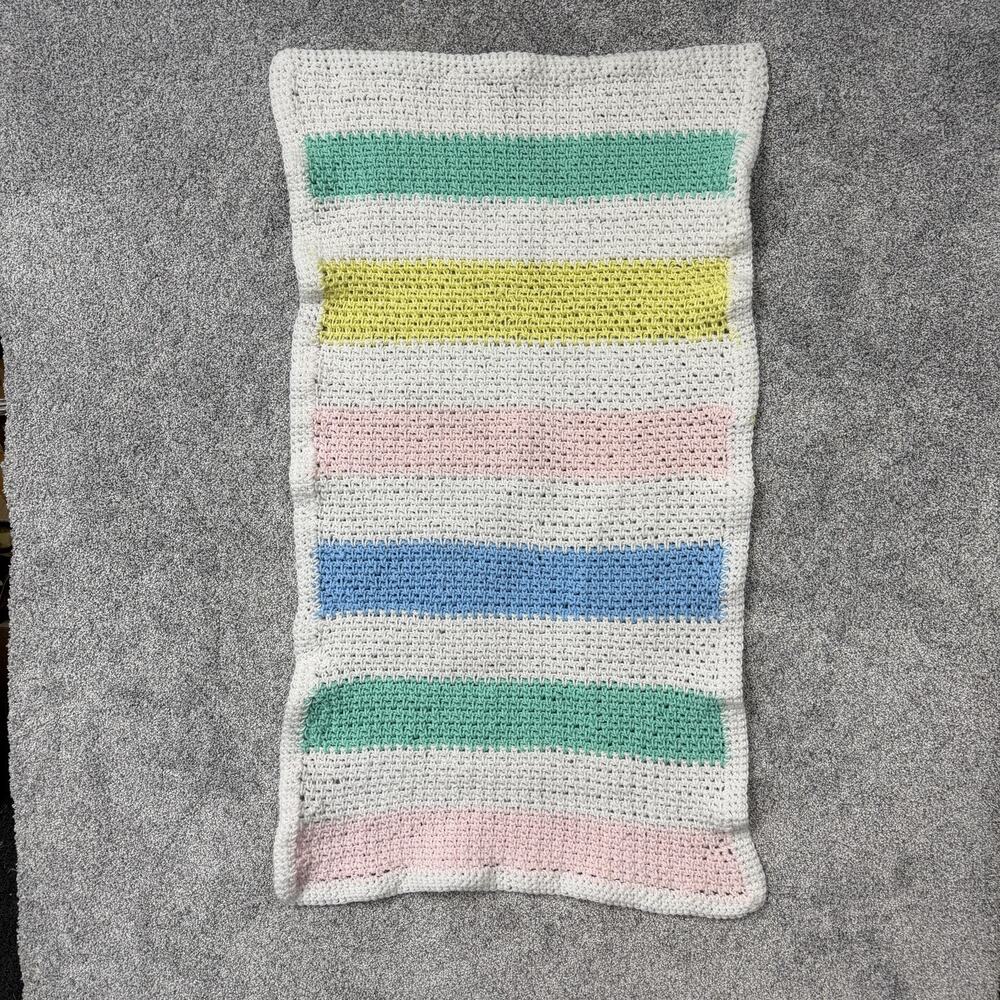 Handmade Crochet Baby Blanket 22x40 Multicolor Travel Kids Pastel Cottagecore